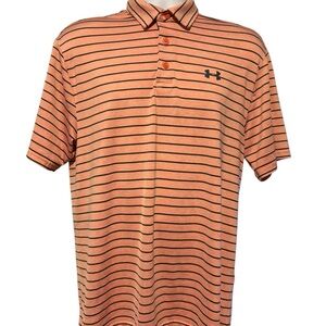 Men’s Under Armour The Playoff Polo Striped Short Sleeve Shirt Salmon Color M